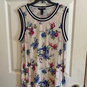 Forever 21 Floral Tank Top with Navy Trim